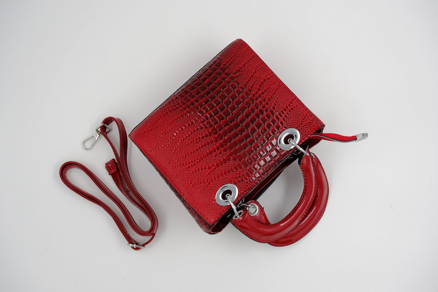 Glossy Croc-Embossed Handbag