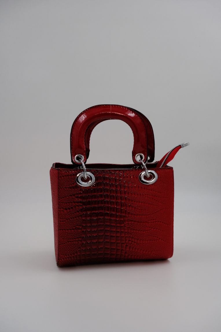 Glossy Croc-Embossed Handbag