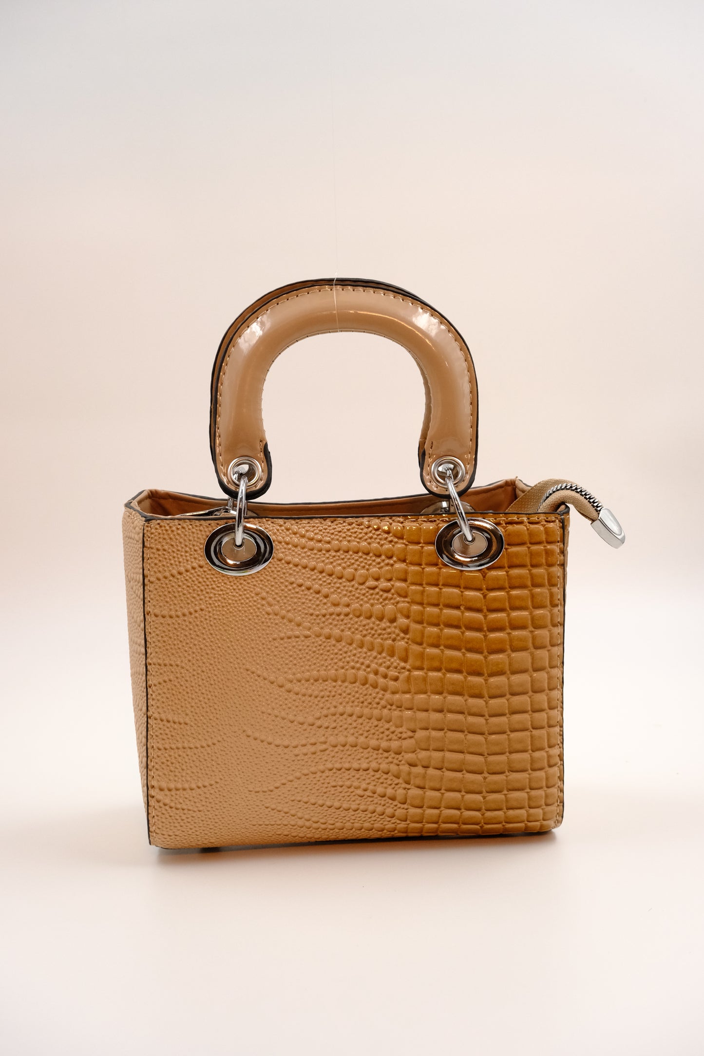 Glossy Croc-Embossed Handbag