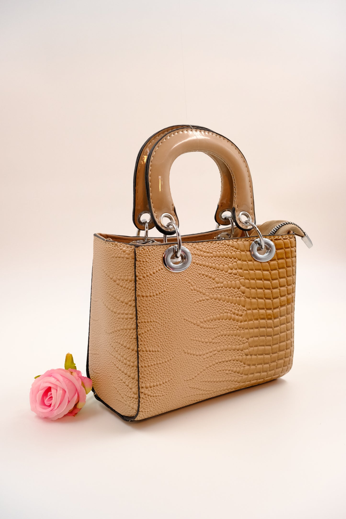 Glossy Croc-Embossed Handbag