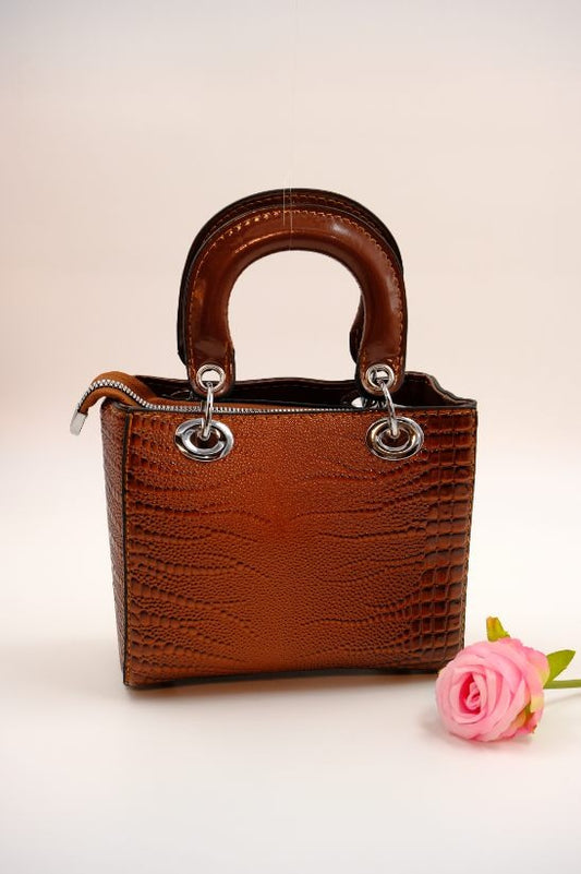 Glossy Croc-Embossed Handbag