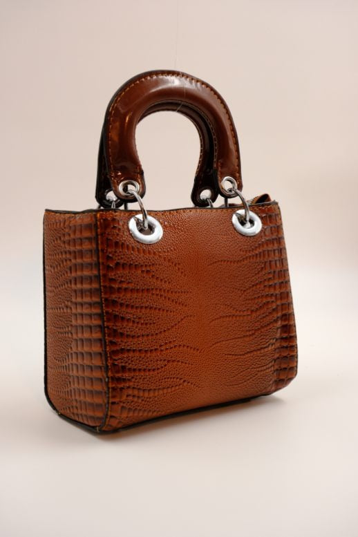 Glossy Croc-Embossed Handbag